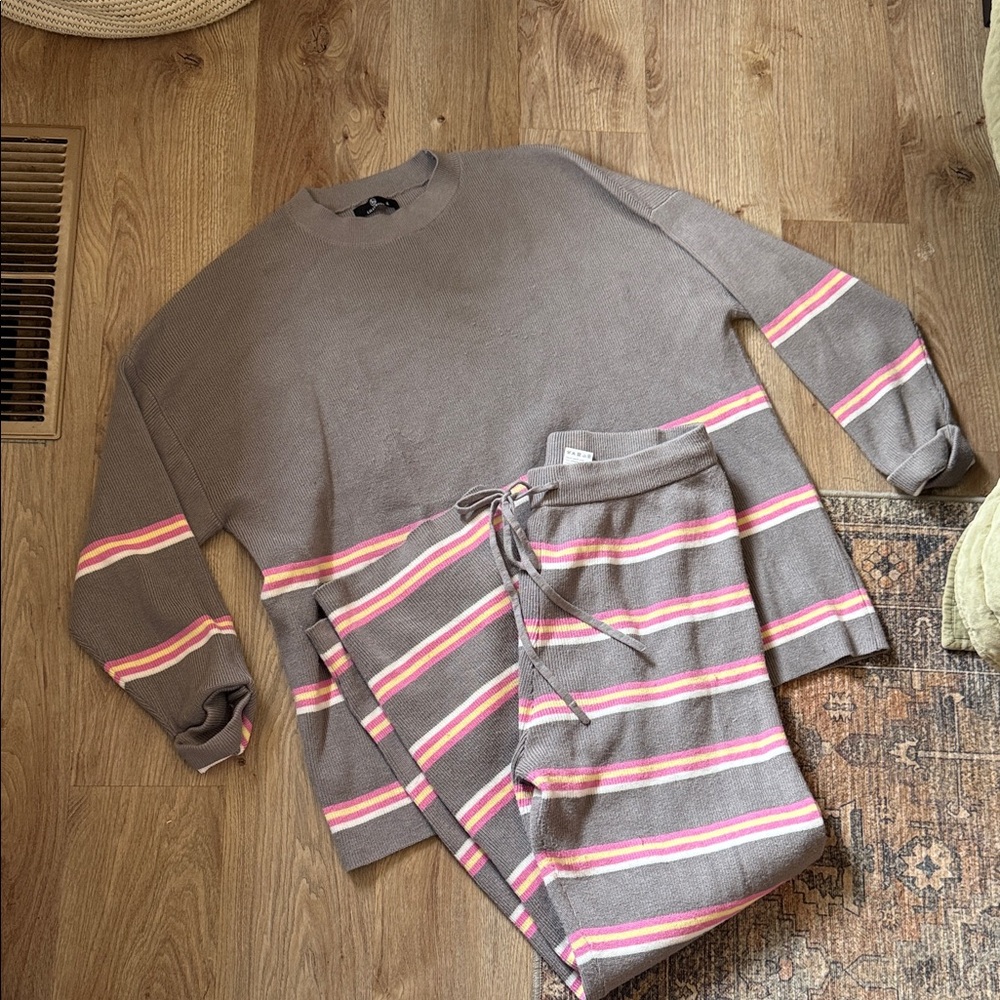 Amazon Women's Gray Sweater with Pink Stripes